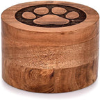 Wooden Pet Memorial Urn with Paw Print Lid