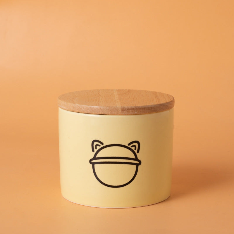 Minimalist Ceramic Pet Urn with Wooden Lid