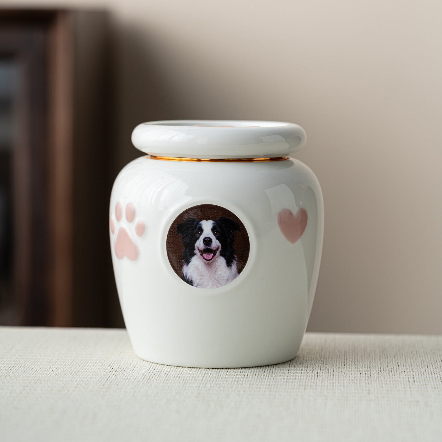 Personalized Cute Ceramic Pet Urn with Photo – Memorial Ashes Jar for Cats & Dogs