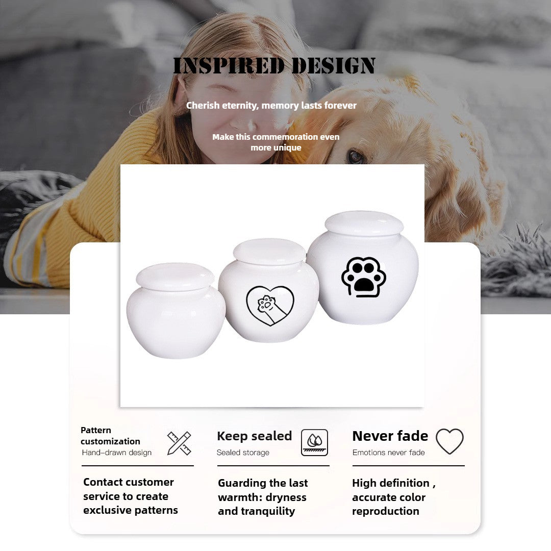 Classic Ceramic Pet Memorial Urn – Sealed Ashes Jar with Symbol Designs