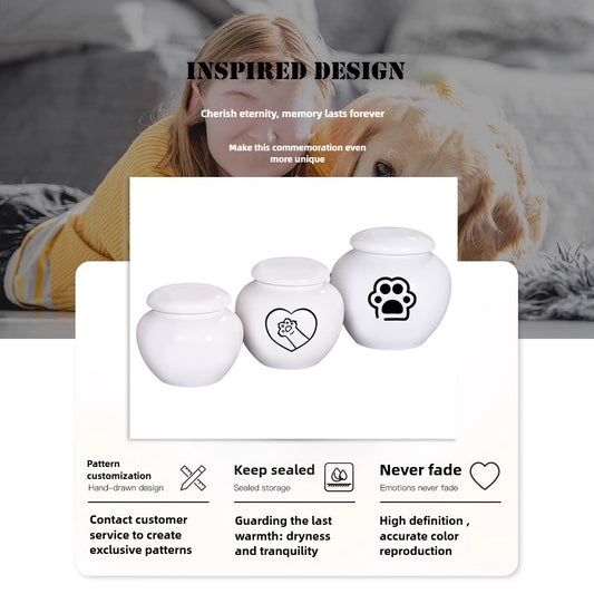 Classic Ceramic Pet Memorial Urn – Sealed Ashes Jar with Symbol Designs