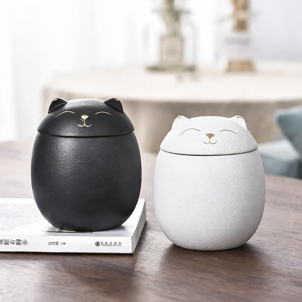 Cat-Shaped Ceramic Pet Memorial Urn