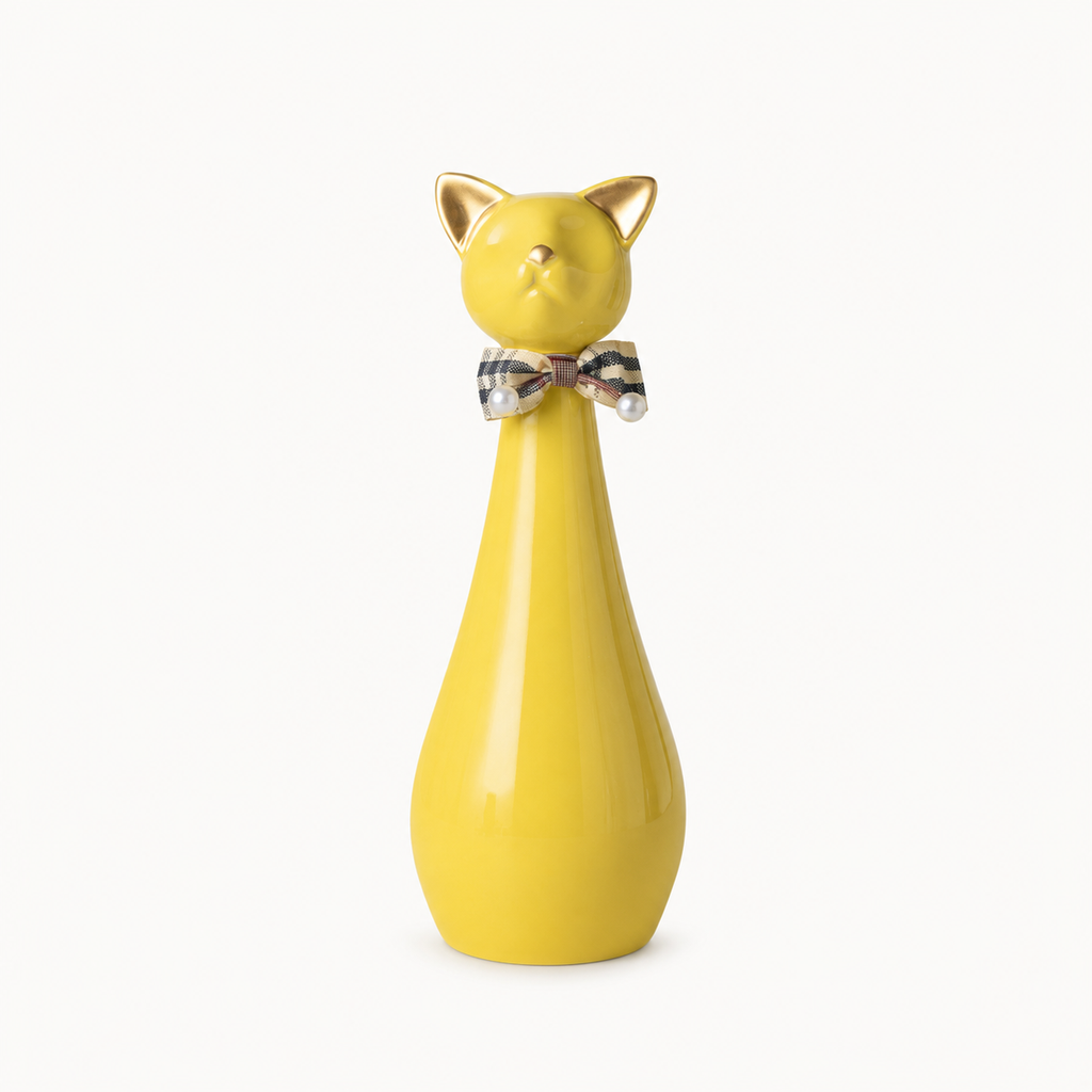 Tall Ceramic Cat Memorial Urn with Bow