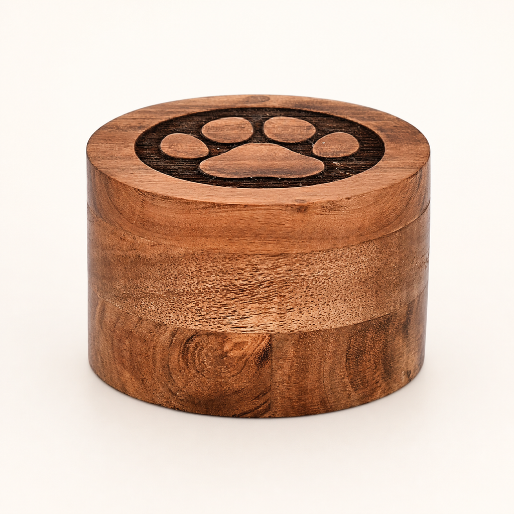 Wooden Pet Memorial Urn with Paw Print Lid